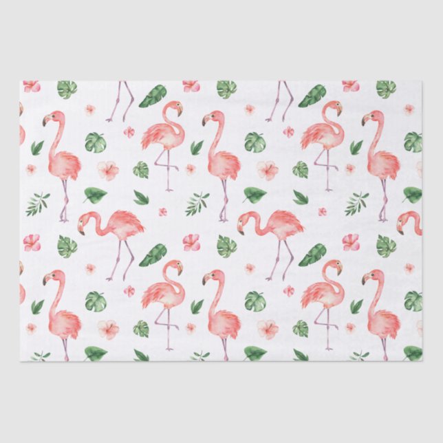 Papel De Seda Padrão de Flamingo Rosa Tropical (Frente )