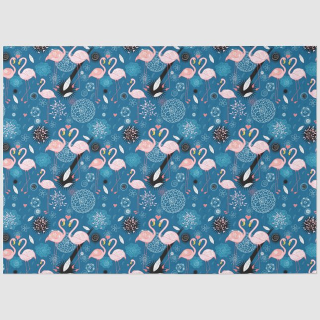 Papel De Seda Padrão de flamingos de flores fofas (Frente )