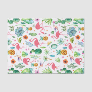 Papel De Seda Padrão de Flamingos Tropical e Rosa
