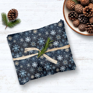Papel De Seda Padrão de Floco de Neve Branco Azul Elegante Vinta