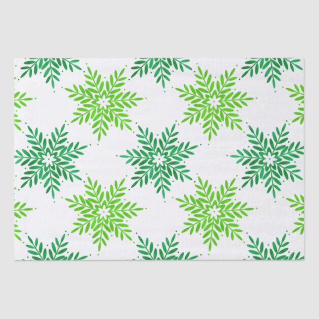 Papel De Seda Padrão de Floco de Neve de Aquarela Verde (Frente )