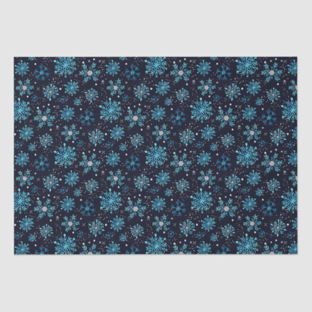 Papel De Seda Padrão de flocos de neve de inverno azul e pratead (Frente )