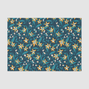 Papel De Seda Padrão de Flor Amarela Elegante em Folhas Verdes E