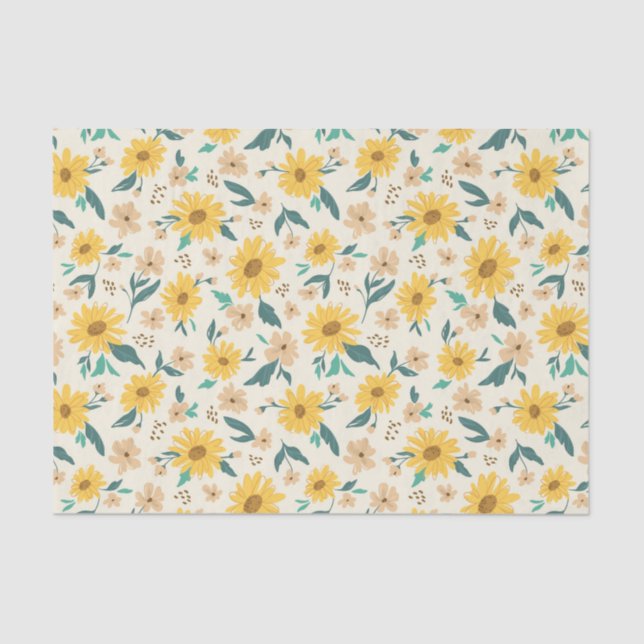 Papel De Seda Padrão de Flor Amarelo (Frente )