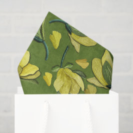 Papel De Seda Padrão de Flor Amarelo Verde-Oliva