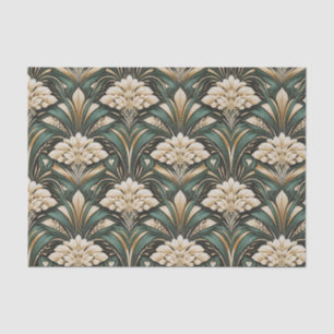 Papel De Seda Padrão de Flor Art Déco Esmeralda Dourada