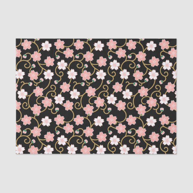 Papel De Seda Padrão de Flor de Cereja Japonês (Frente )