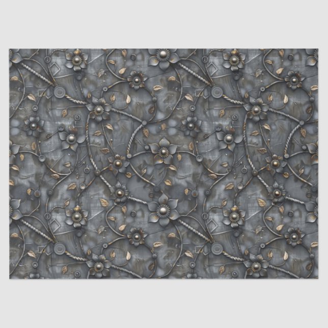 Papel De Seda Padrão de Flor de Metal Steampunk para Decoupagem (Frente )