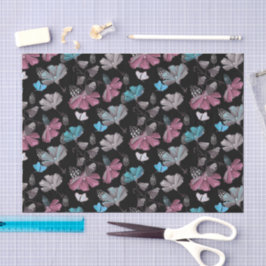 Papel De Seda Padrão de Flor e Borboletas