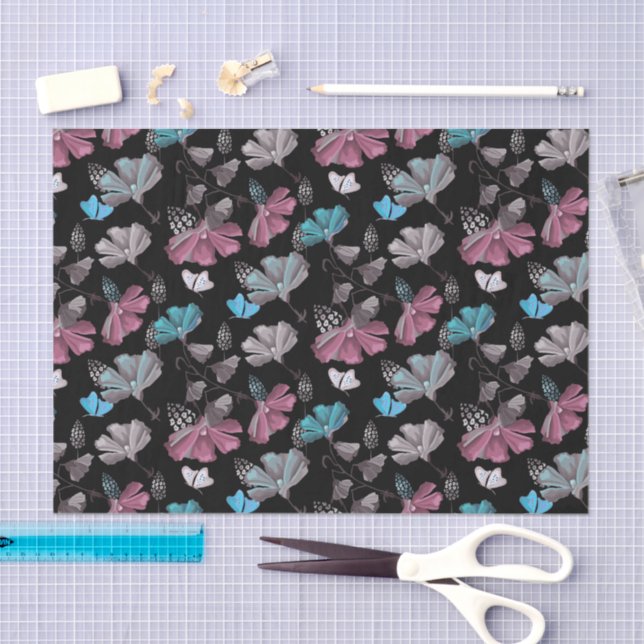 Papel De Seda Padrão de Flor e Borboletas (Arte )