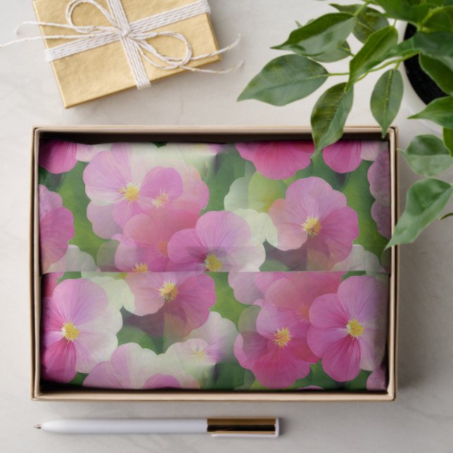 Papel De Seda Padrão de Flor Elegante, Rosa e Branco (Presente)