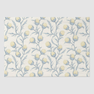Papel De Seda Padrão de Flor Floral com Thistle Azul-Limão