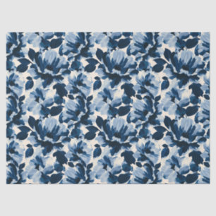 Papel De Seda padrão de flor pictórica azul e marinho