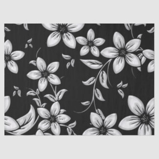 Papel De Seda Padrão de Flor Preto e Branco