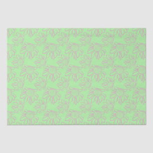 Papel De Seda Padrão de Flor Redesenhado da Linha Rosa em Verde