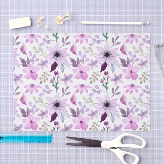 Papel De Seda Padrão de Flor Rosa e Roxo Elegante (Arte )