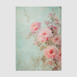 Papel De Seda Padrão de Flor Rosa Grande Desbotado em Fundo Aqua