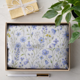 Papel De Seda Padrão de Flor Silvestre em Aquarela Azul Amarelo