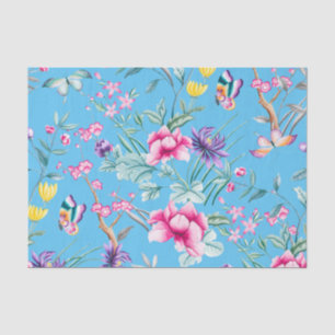 Papel De Seda Padrão de Floral e Borboletas de Turquesa Bonita
