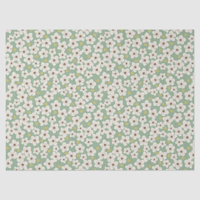 Papel De Seda Padrão de Flores Brancas e Fofas de Primavera em V (Frente )