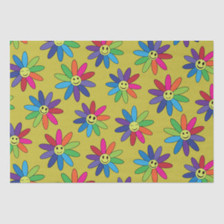 Papel De Seda Padrão de flores coloridas retrô com rostos felize