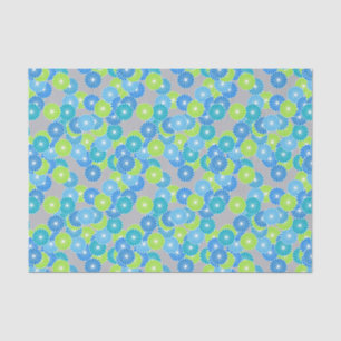 Papel De Seda Padrão de flores de Art Deco - azul e verde limão