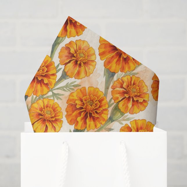 Papel De Seda Padrão de flores de calêndula laranja (Sacola de presentes)