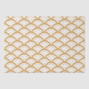 Papel De Seda Padrão de Flores de Deco de Arte Branca e Dourada