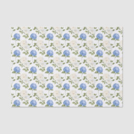 Papel De Seda Padrão de Flores de Hidrangea Azul Elegante