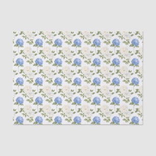 Papel De Seda Padrão de Flores de Hidrangea Azul Elegante