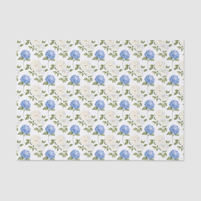 Papel De Seda Padrão de Flores de Hidrelétrica Azul Elegante (Frente )