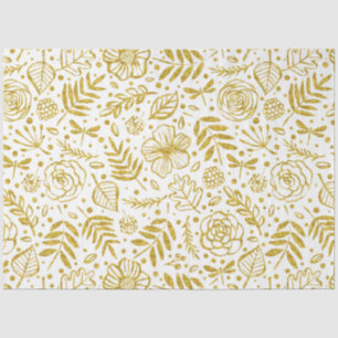 Papel De Seda Padrão de flores Douradas e brancas