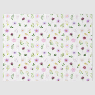 Papel De Seda Padrão de Flores e Folhagens Roxas