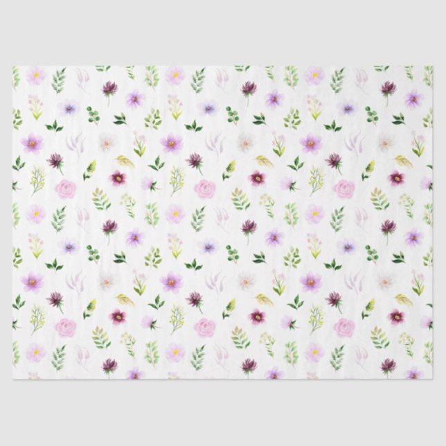 Papel De Seda Padrão de Flores e Folhagens Roxas (Frente )