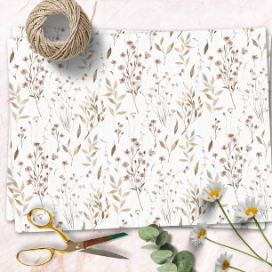 Papel De Seda Padrão de Flores e Folhas Secas Boho Marrom Bonito