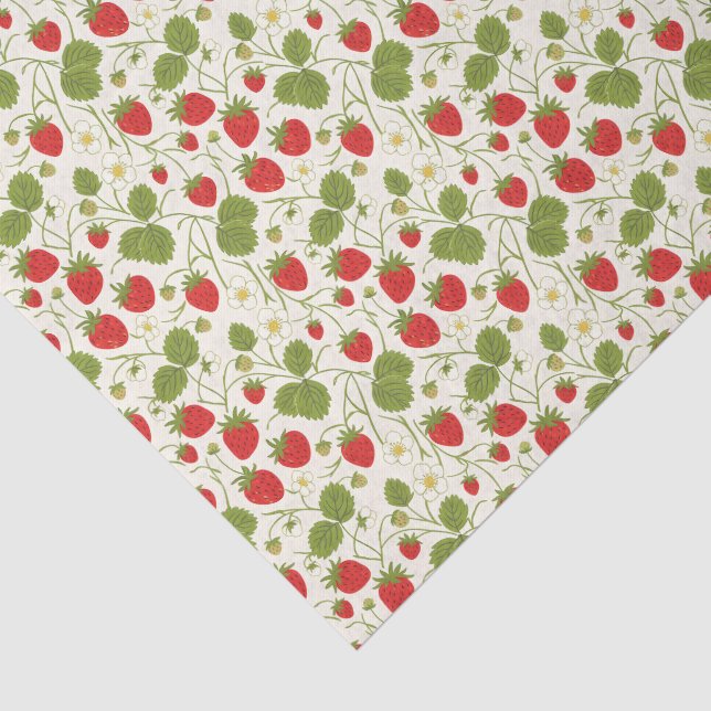 Papel De Seda Padrão de Flores e Frutas de Morango (Detalhes)