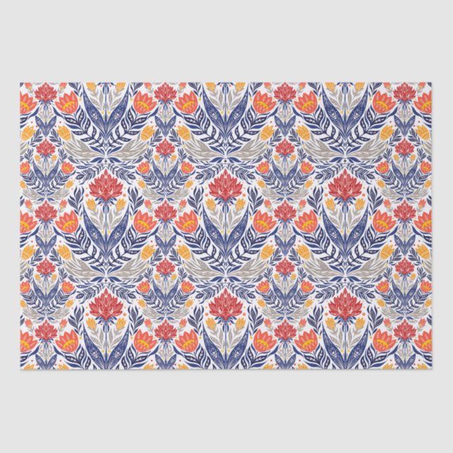 Papel De Seda Padrão de flores folclóricas (Frente )
