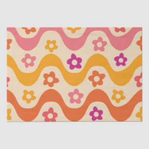 Papel De Seda Padrão de flores lindas e groovy em ondas retrô