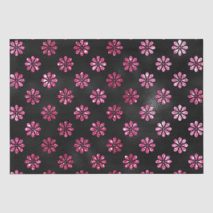 Papel De Seda Padrão de Flores Pretas e Brilho Rosa Quente Elega
