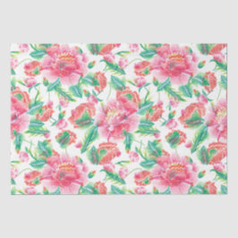 Papel De Seda Padrão de Flores Rosa Brilhante