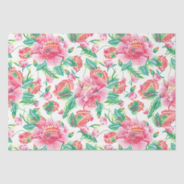 Papel De Seda Padrão de Flores Rosa Brilhante (Frente )