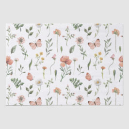 Papel De Seda Padrão de flores selvagens de aquarela