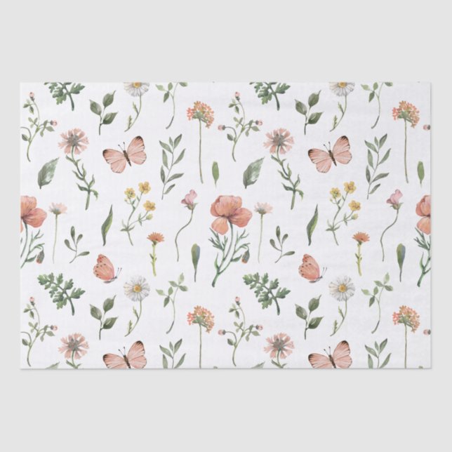 Papel De Seda Padrão de flores selvagens de aquarela (Frente )