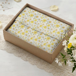 Papel De Seda Padrão de flores silvestres em aquarela amarela