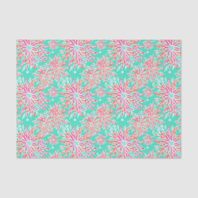 Papel De Seda Padrão de Flores Tropicais na Praia de Preppy Palm (Frente )