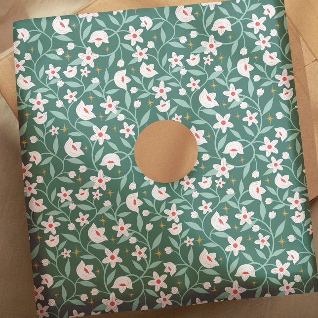 Papel De Seda Padrão de Folha de Flor Botânica Estável (Stary Botanical Floral Blossom Vine Leaf Pattern Tissue Paper)