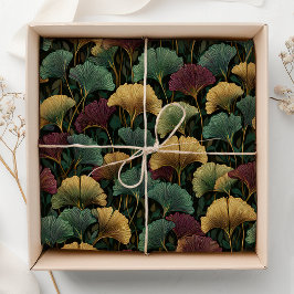 Papel De Seda Padrão de Folha de Ginkgo Verde-azulado Borgonha 