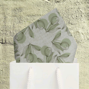Papel De Seda Padrão de Folha e Azeitona Verde em Verde Pastel