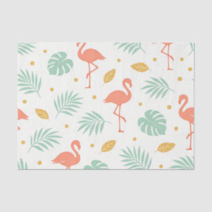 Papel De Seda Padrão de Folha Tropical Flamingo Coral