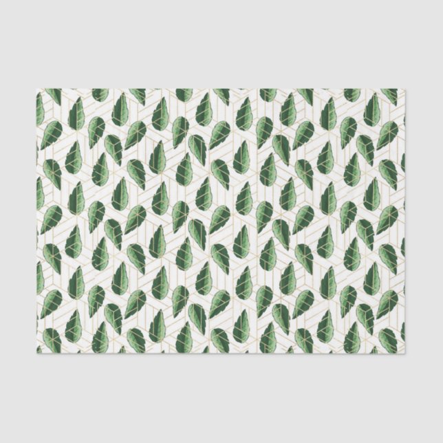 Papel De Seda Padrão de Folha Verde 24 (Frente )